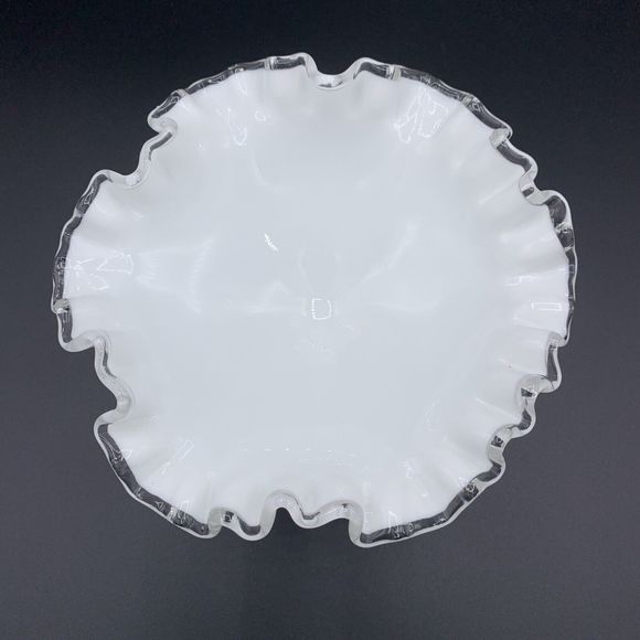 Vintage Fenton Silver Crest Milk Glass Ruffled Pedestal Compote Candy Dish Bowl - Picture 5 of 9